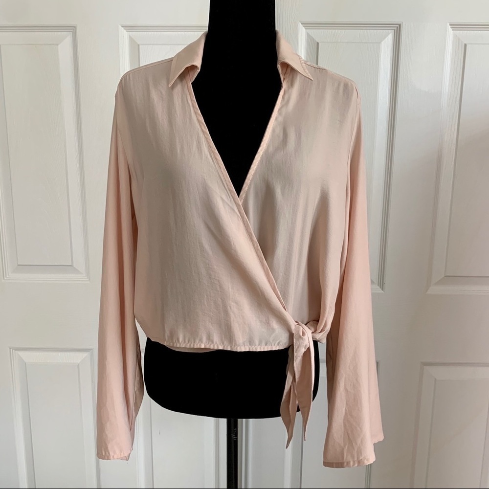 HYFVE Blush Pink Silky Faux Wrap Blouse Top